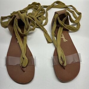 Free People Barcelona Sandals Open Toe Tie Up Ankle Clear Strap Yellow Size 7